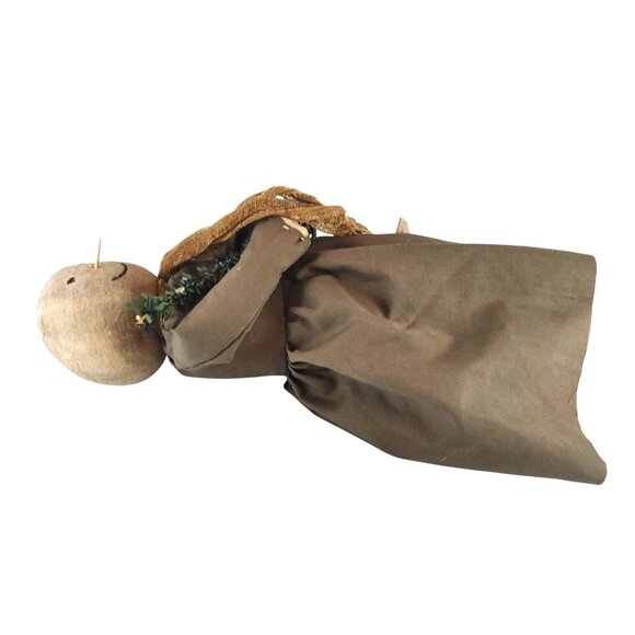 Primitive Handmade Rag Doll With Brown Dress & Scarf - Picture 8 of 13